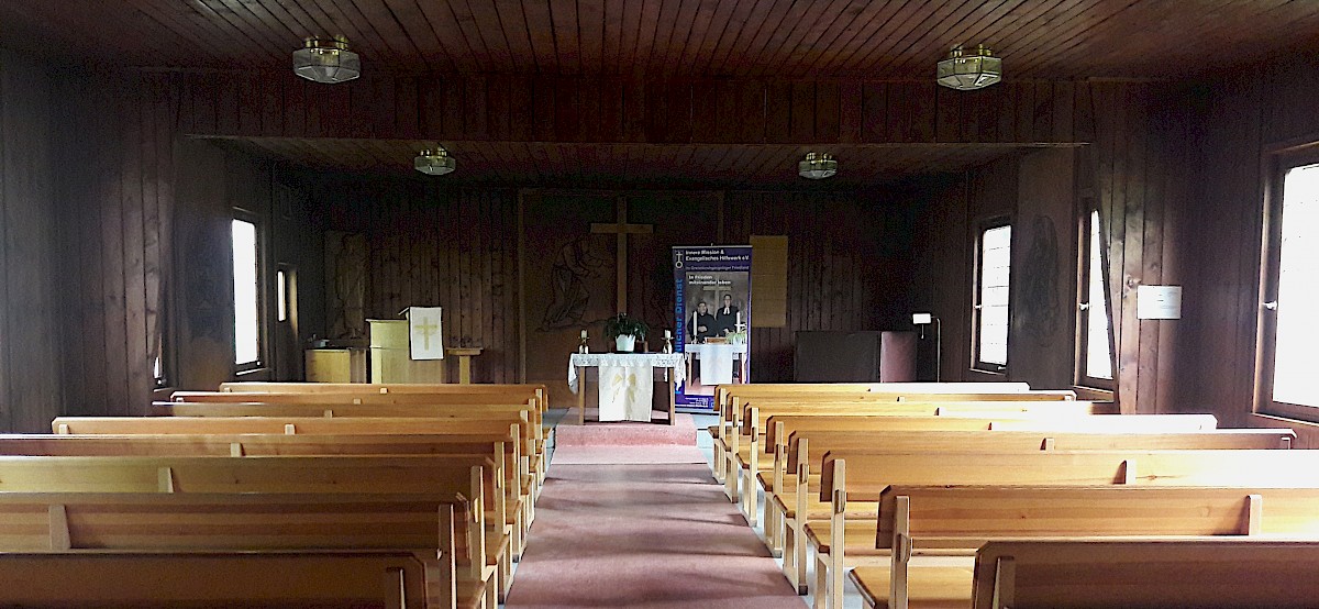 Innenperspektive der evangelischen Lagerkapelle © Katharina Brunner 2019